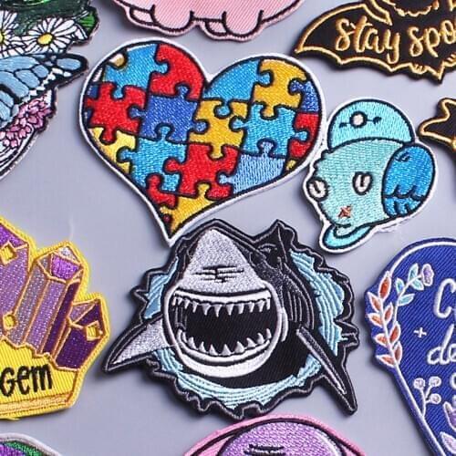 Diy Cute Patch Animal Shark Patch Toy Puzzle Embroidered Patches For Clothing Iron On Patches On Clothes Applique Jacket Sewing