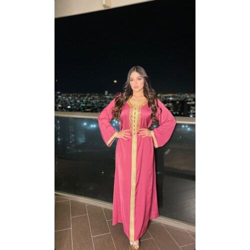 Muslim Hijab Dress for Women Pink Ramadan Eid 2021 Moroccan Kaftan Dubai Jalabiya Arabic Middle East Islamic Clothing
