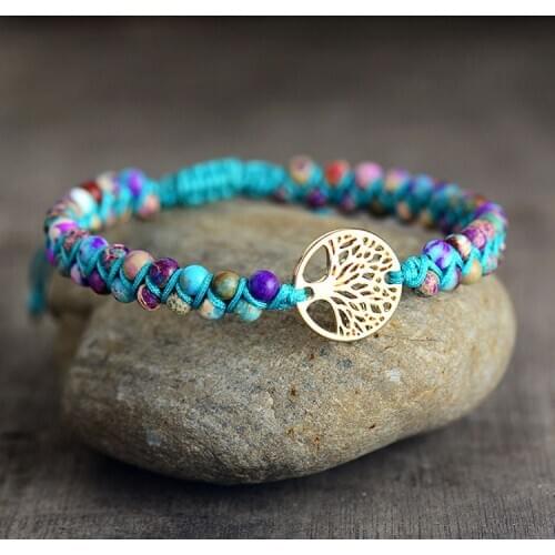 Men Women Bracelet Tree Charm Imperial Jaspers String Braided Bracelets Spiritual Friendship Lover Couples Meditation Bracelets