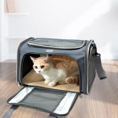 Soft Pet Carriers Bags Transport Pet Bag With Locking Safety Zipper Foldable Cat Backpack Breathable Pet Carrying Box Travel Bag