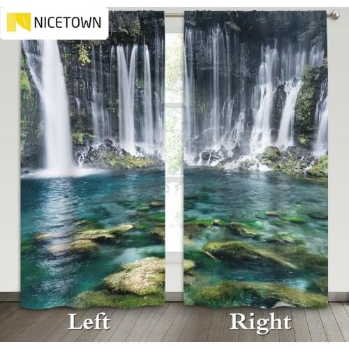 NICETOWN 1Pair Waterfall Printed Blackout Curtains Rod Pocket Curtains for Bedroom Livingroom Hotel Dormitory