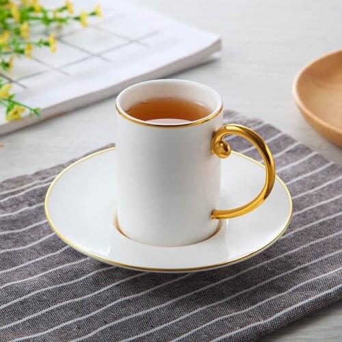 New bone China trumpet mini teacup cute cat tail coffee cup creative ceramic painted gold cups and saucers tea set cup tea set