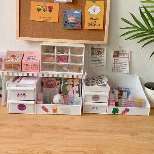 New Cartoon Multi Layers Drawer Desktop Cosmetic Finishing Box Plastic Makeup Stationery Sundry Organizer Storage Case Container