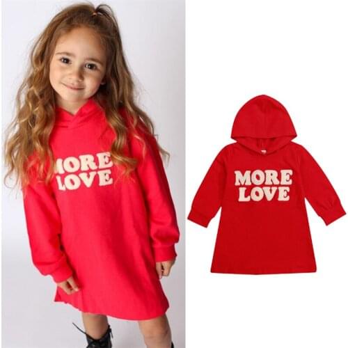 Autumn Fashion Kids Girls Hoodies Dress Outfits 2-7Y Letters Embroidery Long Sleeve Pullover Knee Length Straight Dress