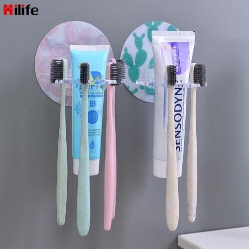 Plastic Toothbrush Holder Punch-free Toothpaste Storage Rack Organizer Bathroom Accessories Shaver Tooth Brush Dispenser