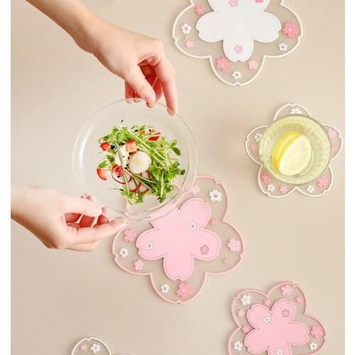 Placemat Cherry Blossom Heat Insulation Table Mat Home Office Anti-slip Mug Coaster Valentines Day Girlfriend Kitchen Supplies
