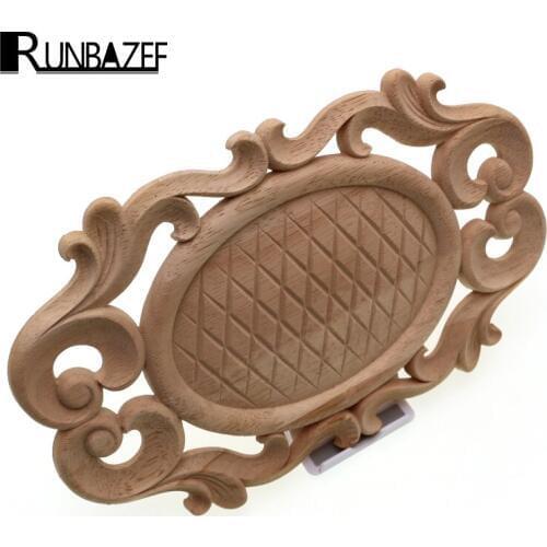 RUNBAZEF Cabinet Door Heart Flower Applique Furniture Accessories Embossed Solid Wood Elliptical Vintage Home Decor Figurine