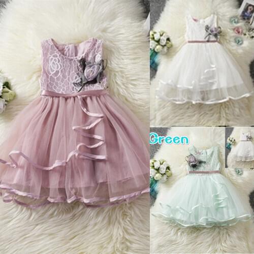Floral Toddler Baby Girl Flower Girl Sleeveless Dress Princess Pageant Lace Party Wedding Bridesmaid Tulle Dress 6M-5Y