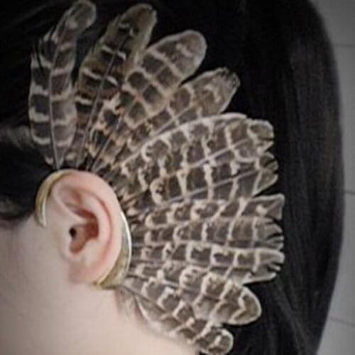 1 PC Unisex Big Gray Natural Feather Earring Cuff Non Piercing Ear Clip One Side E56A