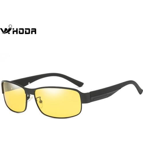 Square Photochromic Lens Polarized Mens Day&Night Vision Driving Sunglasses, Male Anti-Glare Metal Sun Glasses With Case S158