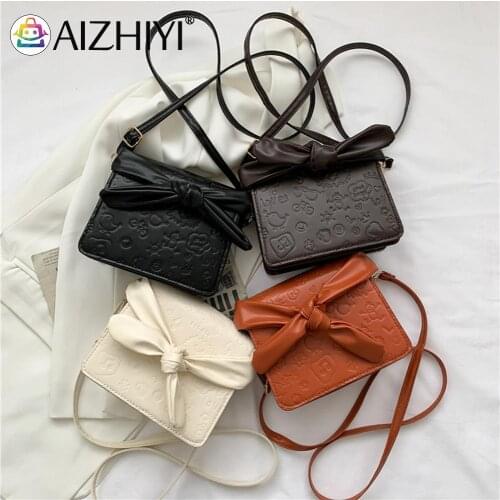 Fashion Women Cartoon Print Bowknot Design Shoulder Crossbody Bag Elegant PU Leather Handbag Ladies Daily Tote Small Square Bag