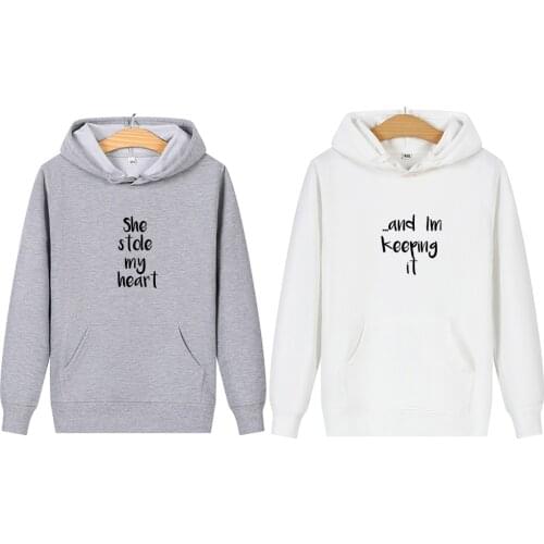 She Stole My Heart Letter Couple Hoodies Women Men Sweatshirt Lovers Casual Oversized Pullovers Cotton Coat Valentines Day Gift