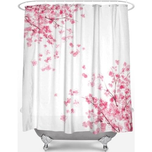 Fabric Shower Curtain Japanese Cherry Sakura Flowers Blossoms Home Decor Bathroom Accessories Waterproof Polyester Bath Curtains