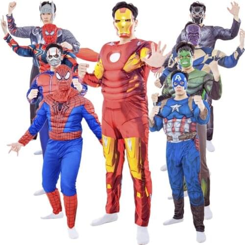 Adult Spiderman/Hulk/Captain America/Black Panther/ ThanosSuperhero Cosplay Costume Mens Avengers Jumpsuit Mask