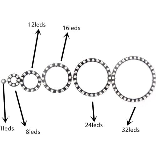 WS2812B RING SK6812 RING RGB RGBW RGBWW 2700-6500K STRIP RING 1 8 12 16 24 32 93 241 Bits LEDs with Integrated Module DC5V