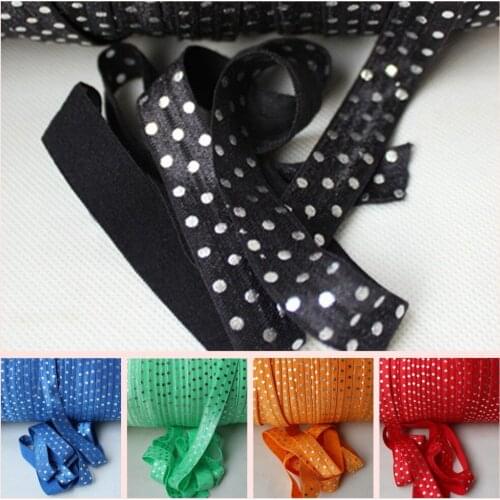 12 Colors Silver Foil polka dots fold over elastic, 100 yards/roll Free shipping