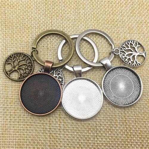 2Pcs Flower Cabochon Base Tree 3Colors Keychain Fit Round 25mm Dia Diy Key Rings Jewelry Finding Diy Making