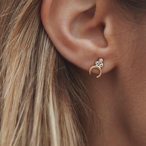 2 Pcs/Set Fashion Lady Exquisite Moon Crystal Rhinestones Gold and Silver Color Earrings Banquet Wedding Jewelry