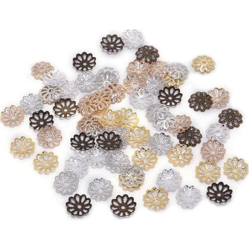 200pcs/lot 7mm 9mm Gold Plated Bulk Metal Flower petal End Spacer Beads Caps Charms Bead Cups For Jewelry Making Supplies