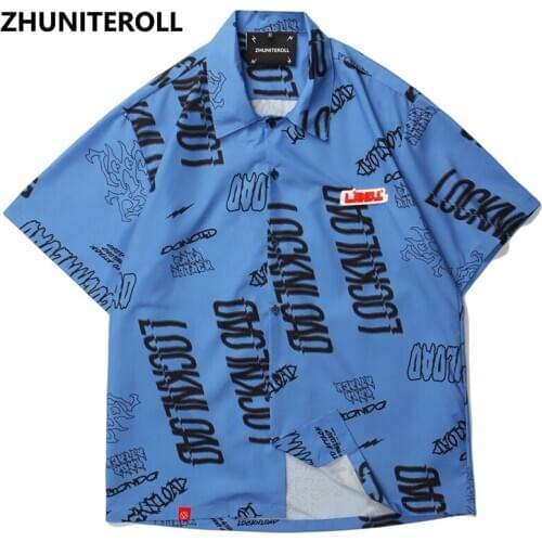Fashion 2021 Mens Letter Print Hawaiian Beach New Shirts Harajuku Summer Short Sleeve Blouse Punk Unisex Shirts Tops Streetwear