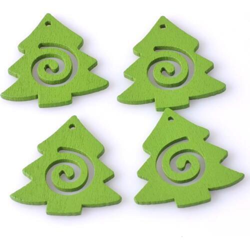 50pcs Green Tree Wooden Buttons with one Hole Scrapbooking Carft for Home Christmas Decoration 30x31mm MT0500