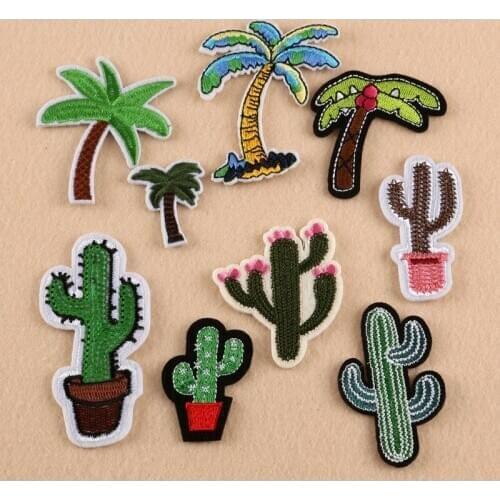 50pcs/Lot Embroidery Patches Letters Clothing Decoration Accessories Coconut Tree Cactus Diy Iron Heat Transfer Applique