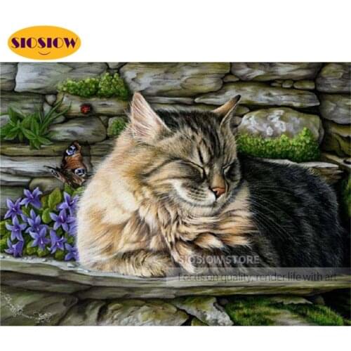 5D Diamond Painting Cat Flowers Mosaic Full Square Drill 3D Daimond Cross-stitch Kits Embroidery Decor Home Art Craft DIY Gifts