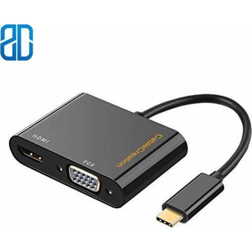 USB C to HDMI + VGA USB Type C (Thunderbolt 3 Compatible) to HDMI 4K+VGA Adapter, Compatible Macbook Pro/Chromebook Pixel 0.2M