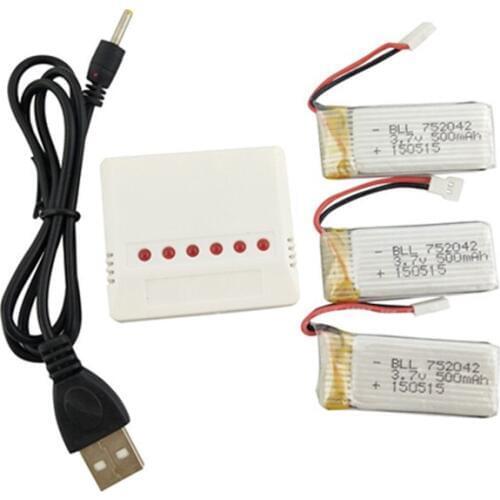 BLL Battery Hubsan X4 H107L H107C H107D JXD385 X5C X5SW Four Axis Air Vehicle 3PCS 3.7V 500mah Lithium Battery and Charger