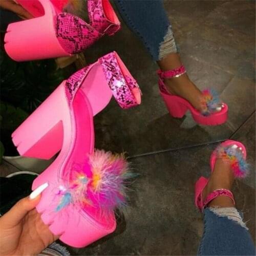 Hairy sandals womens sandals summer style thick-heeled high-heeled breathable women slippers comfortable platform womens shoes