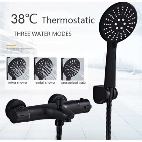 Senlesen Black Bathtub Faucet Bathroom Shower Tap brass wall mount with ABS hand shower set Single Handle