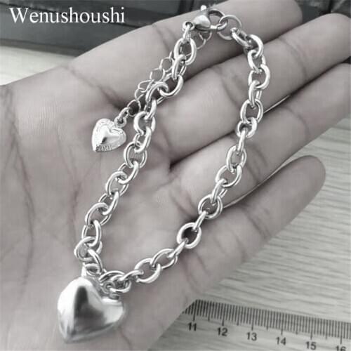 Color do not fade stainless steel titanium chains empty heart charm bracelet femme bransoletki damskie women drop ship ok di055