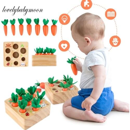WoodenToys Baby Montessori Toy Set Pulling Carrot Shape Matching Size Cognition Montessori Educational Toy Wooden Toys baby