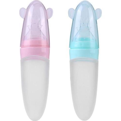 Newborn Baby Squeezing Feeding Bottle Infant Kids Silicone Feeder Training Rice Spoon Supplement Safe Tableware Tools