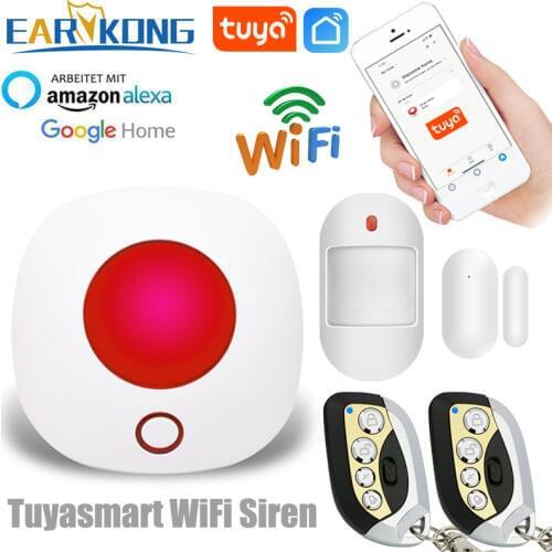 Tuyasmart Wifi Home Burglar Alarm System 433MHz Wireless Strobe Siren Home Alarm Smart Life / Tuyasmart / Alexa /Google Home APP