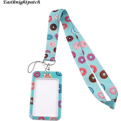 E2889 Cartoon Donuts Necklack Lanyard Key Gym Strap Multifunction Mobile Phone Decoration With Card Holder Cover For Fans