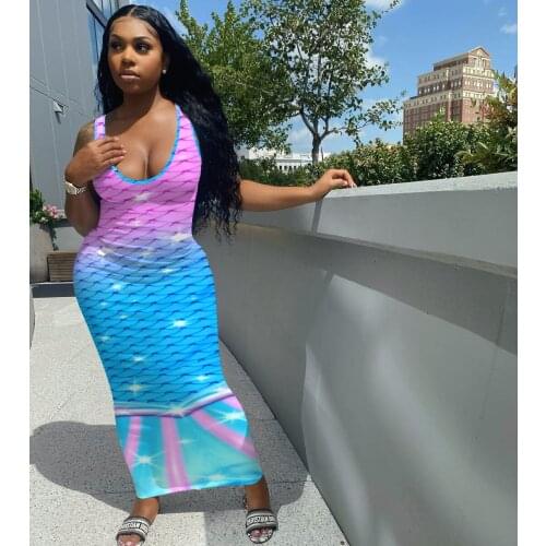 Echoine Colorful Print Bodycon Maxi Dress Women Sleeveless Beach Holiday Vintage Vestidos Robe Sundress Party Club Outfits