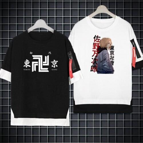 Japanese Anime Tokyo Revengers T shirt Men Fake Two Loose T Shirt Oversize Summer Mikey Draken Tops токийские мстители