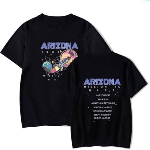 New Retro print polyester cotton Nostalgia Old Planet Spaceship Arizona Space Print Black short sleeve T-shirt Short Sleeve tops