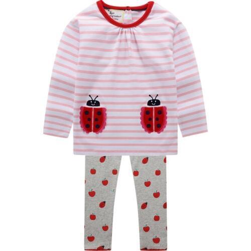 2-7 Y Toddler Girl Clothing Sets Cartoon Ladybug Print Striped Long Sleeve Shirts Pants Stylish Clothes for Girls Kids Tracksuit