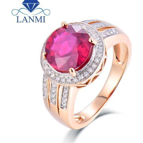 Vintage Round Solid 14kt Rose Gold Natural Red Ruby Engagement Ring, 585 Gold Diamond Ruby Jewelry