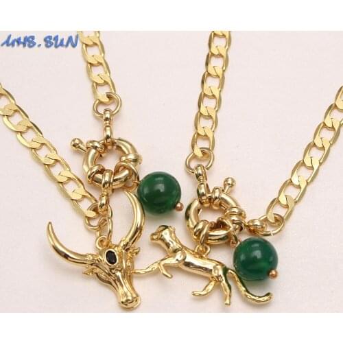 MHS.SUN 1PC Boat Rudder Can Open Women/Men Chunky Chain Necklace Leopard/Cow/Natural Stone Pendant Necklace Hip hop Jewelry