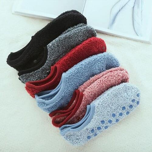 Fashion Fleece Thick Non-Slip Socks Slippers For Women Men Winter Cotton Acrylic Plush Indoor Carpet Floor Socks Warm Boat Socks
