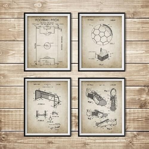 Modular Canvas HD Prints Wall Art Nordic Vintage Soccer Patent Blueprint Posters Paintings Boys Room Home Decor Pictures Frame