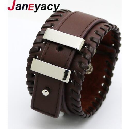 Fashion Jewelry Leather Bracelets Mens Casual Double Steel Bracelet Vintage Punk Personality PU Leather Strap Mens Bracelets