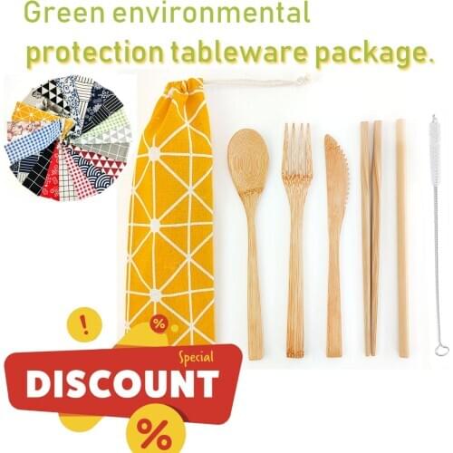 Hot Bamboo Cutlery Set High quality Eco Friendly Portable Flatware Set Travel Tableware Set Spoon Fork Chopsticks and Cloth bag