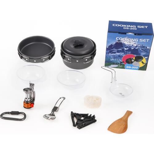 1-2 persons Outdoor Camping Hiking tableware Backpacking outdoor cookware picnic set travel Cooking Picnic Bowl Pot Pan Kits