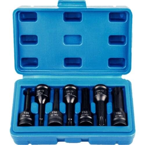7 Pcs Impact Socket Bits 3/8 Inch Driver Metric Star Torx Hex Spline Ratchet Screwdriver Bit Socket Set Tools