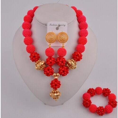 Opaque red african jewelry set for women FZZ104
