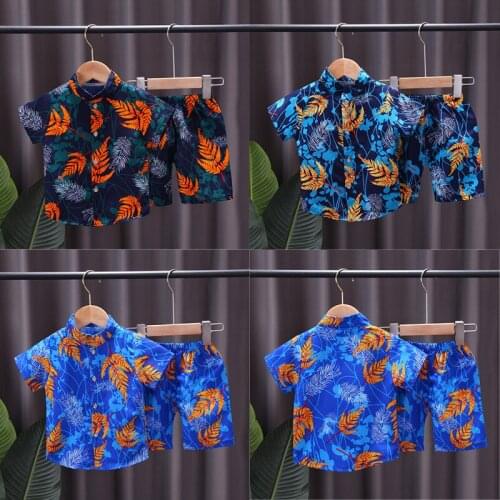 New Baby Boys Floral Printed Clothes Set Summer Short Sleeve Shirt Top+Shorts 2Pcs Gentelman 1 2 3 4 Years Kids Clothing Outfits